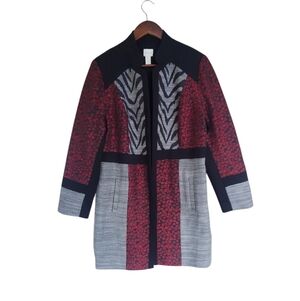 Chicos Jacquard Open Front Blazer/Jacket With Pockets Midi